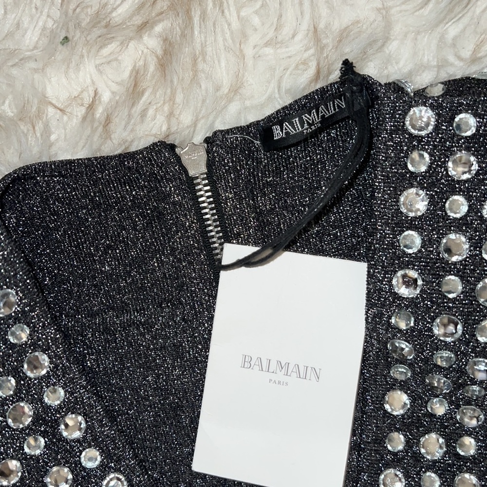 BALMAIN Crystal-embellished metallic stretch-knit mini dress - Picture 15 of 15